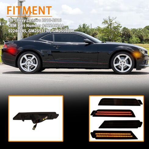LED Front&Rear Fender LED Side Marker Lights Kit for Chevy Camaro 2010-2015, 5th Gen Camaro, Replacement,Smoked Lens Side Bumper Marker Lamps,4pcs (Red Amber) in Saudi Arabia