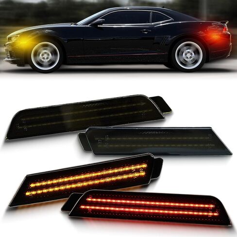 LED Front&Rear Fender LED Side Marker Lights Kit for Chevy Camaro 2010-2015, 5th Gen Camaro, Replacement,Smoked Lens Side Bumper Marker Lamps,4pcs (Red Amber) in Saudi Arabia
