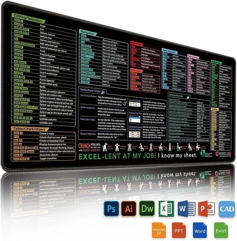 Shortcut Keys Mouse Pad, Extended Large Spreadsheet Keyboard Mat, Non-Slip Stitched Edge in Saudi Arabia