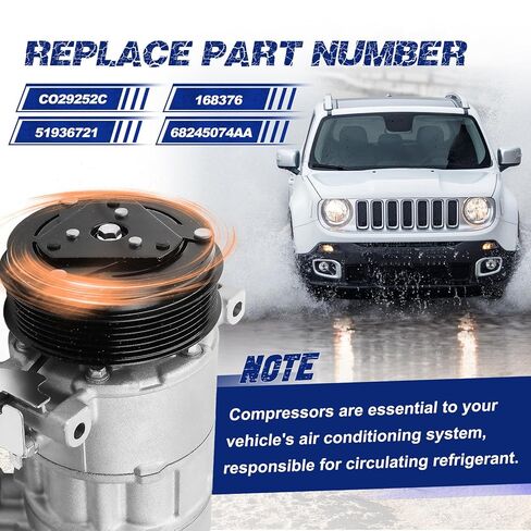 A/C Compressor with Clutch Compatible with Fiat 500X 2016-2018 Jeep Renegade 2015-2021, Replace OE Number CO29252C, 168376, 51936721, 68245074AA in Saudi Arabia