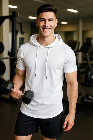 Klizzer Short Sleeve Hoodies for Men - 100% Cotton Hoodie - Hooded T Shirts for Men - Lightweight Men, playeras con Gorro para Hombre, Men's Athletic Hoodies, Short Sleeve, Denim L in Kuwait