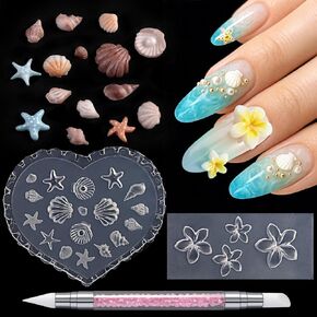 Furtherpretty Nail Art Silicone Molds Set, 3PCS 3D Plumeria Flower & Ocean Seashell Nail Charm Molds with Carving Pen, Clear Nail Molds for Nail Art Design, DIY Manicure Tools, Moldes para Uñas in Saudi Arabia