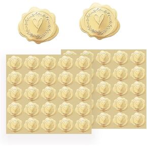 200pcs Gold Embossed Stickers, Gold foil Heart-Shaped Envelope Stickers, Suitable for Wedding Invitations, Christmas Cards, envelopes, self-Adhesive in Saudi Arabia