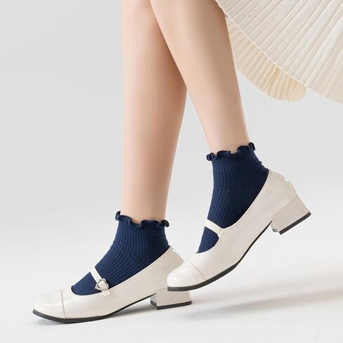 Mcool Mary Womens Ankle Ruffle Socks Cotton Casual Lettuce Frilly Cute Knit No Show Socks 5 Pack in Kuwait