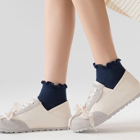 Mcool Mary Womens Ankle Ruffle Socks Cotton Casual Lettuce Frilly Cute Knit No Show Socks 5 Pack in Kuwait