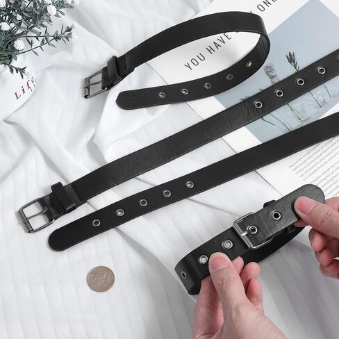 Grevosea 4 Pcs Adjustable Kilt Extender Straps, Belt Extender for Women Black PU Leather Belt with Metal Square Buckles for Coat Jacket Dress Bags DIY Craft in Saudi Arabia