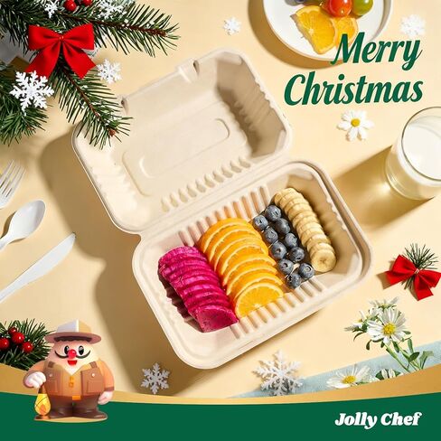 JOLLY CHEF Clamshell Take Out Food Containers, [75-Pack 9 * 6" ] To Go Containers, 100% Compostable Disposable Paper Containers, Sugarcane To Go Boxes for Salad,Lunch in Saudi Arabia
