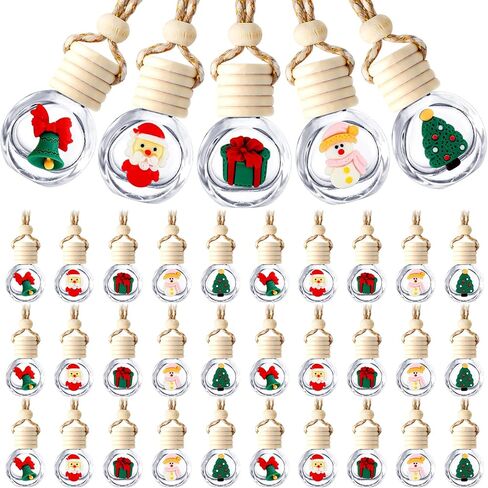 BBTO 50 Pcs Hanging Car Air Freshener Car Diffuser Bottles Bulk Christmas Empty Glass Perfume Bottle Freshener Clear Diffuser Bottle Pendant for Essential Oil Fragrance Aromatherapy Bottles Ornament in Saudi Arabia