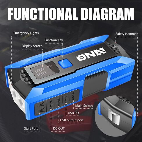 DNA MOTORING 12V 1500A 15000 mAh Portable Car Battery Jump Starter, Battery Pack Chargers, Jump Box， for Up to 7.0L Gas & 5.5L Diesel Engine TOOLS-00216 Blue in Kuwait