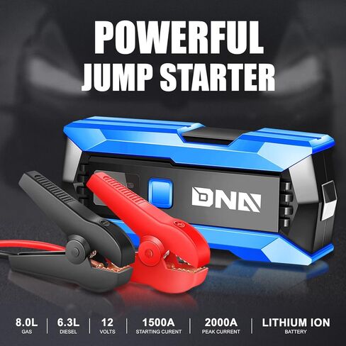 DNA MOTORING 12V 1500A 15000 mAh Portable Car Battery Jump Starter, Battery Pack Chargers, Jump Box， for Up to 7.0L Gas & 5.5L Diesel Engine TOOLS-00216 Blue in Kuwait