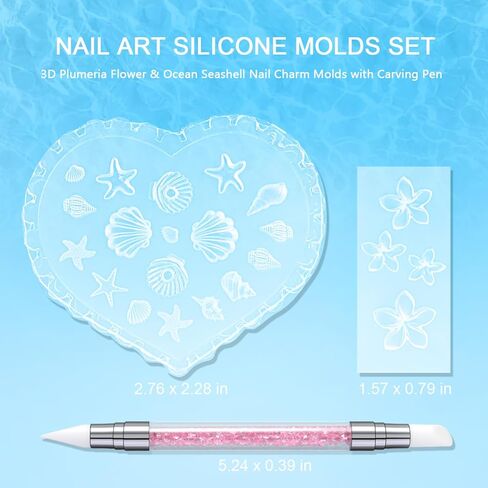 Furtherpretty Nail Art Silicone Molds Set, 3PCS 3D Plumeria Flower & Ocean Seashell Nail Charm Molds with Carving Pen, Clear Nail Molds for Nail Art Design, DIY Manicure Tools, Moldes para Uñas in Saudi Arabia