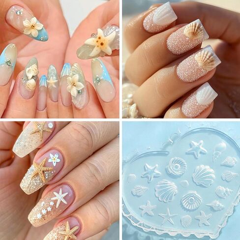 Furtherpretty Nail Art Silicone Molds Set, 3PCS 3D Plumeria Flower & Ocean Seashell Nail Charm Molds with Carving Pen, Clear Nail Molds for Nail Art Design, DIY Manicure Tools, Moldes para Uñas in Saudi Arabia