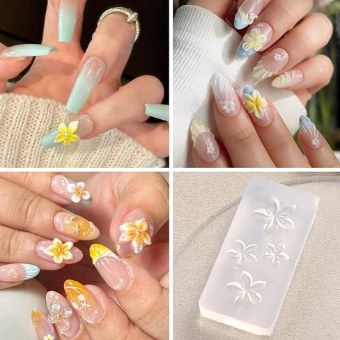 Furtherpretty Nail Art Silicone Molds Set, 3PCS 3D Plumeria Flower & Ocean Seashell Nail Charm Molds with Carving Pen, Clear Nail Molds for Nail Art Design, DIY Manicure Tools, Moldes para Uñas in Saudi Arabia