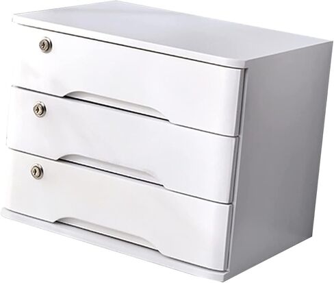 Wooden Desktop Storage Box With Lockable Drawers, Desktop Storage Box With Drawers, Desktop File Cabinet Organizers, A4 Receipt File Organizer, Flat File Cabinet (White 3 Drawers) in Kuwait
