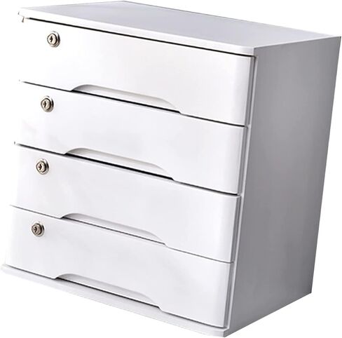 Wooden Desktop Storage Box With Lockable Drawers, Desktop Storage Box With Drawers, Desktop File Cabinet Organizers, A4 Receipt File Organizer, Flat File Cabinet (White 3 Drawers) in Kuwait