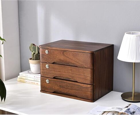 Wooden Desktop Storage Box With Lockable Drawers, Desktop Storage Box With Drawers, Desktop File Cabinet Organizers, A4 Receipt File Organizer, Flat File Cabinet (White 3 Drawers) in Kuwait