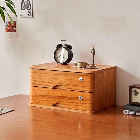 Desktop Organizer Storage Box - Desktop File Cabinet, Desktop Drawer Cabinet With Lock, Wooden File Cabinet, 1/2/3/4 Tier Flat File Cabinet Storage, Desktop Storage Cabinet/Data Cabinet (C 2 Drawer) in Kuwait