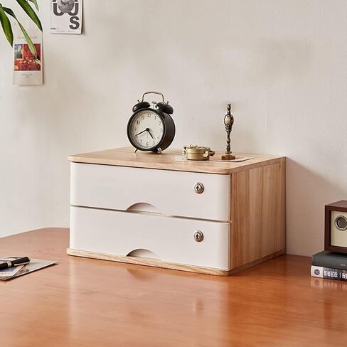 Desktop Organizer Storage Box - Desktop File Cabinet, Desktop Drawer Cabinet With Lock, Wooden File Cabinet, 1/2/3/4 Tier Flat File Cabinet Storage, Desktop Storage Cabinet/Data Cabinet (C 2 Drawer) in Kuwait