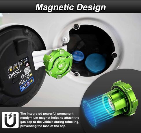 غطاء الوقود المغناطيسي الخام الألومنيوم قبعات الديزل الخضراء متوافقة مع دودج رام 1500 2500 3500 2019-2024 in Kuwait