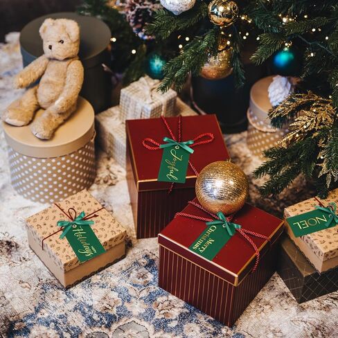 100 قطعة من علامات اسم عيد الميلاد المجيد للهدايا، علامات عيد الميلاد مع سلسلة من رقائق الذهب الأنيقة، ملصقات ورقية للهدايا، هدايا عيد الميلاد، تغليف الهدايا اليدوية (بني، أبيض) in Saudi Arabia