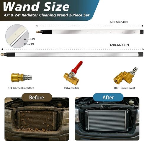 Radiator Cleaning Wand Set 47" & 24" – Ultra Slim Radiator Cleaning Tool Kit with 1/4" Quick Connect, Stainless Steel Radiator Washer Wand for Car Truck Tractor AC Condenser in Saudi Arabia