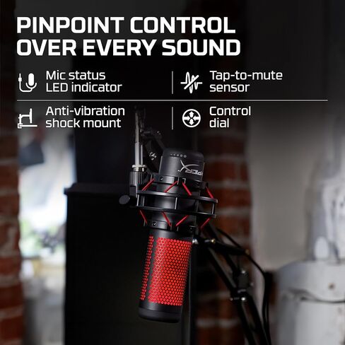 HyperX QuadCast 2 – USB Microphone for Gaming, Streaming and Podcasting, with On-Board Controls, LED Lighting, Removable Shock Mount, PC, Mac, PS5, PS4, USB-C - Black in Kuwait