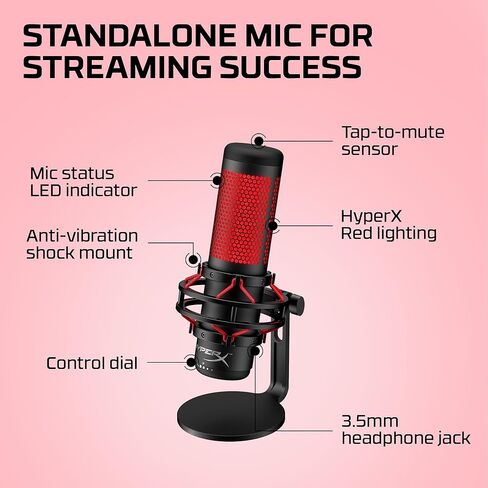HyperX QuadCast 2 – USB Microphone for Gaming, Streaming and Podcasting, with On-Board Controls, LED Lighting, Removable Shock Mount, PC, Mac, PS5, PS4, USB-C - Black in Kuwait