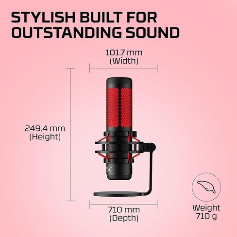 HyperX QuadCast 2 – USB Microphone for Gaming, Streaming and Podcasting, with On-Board Controls, LED Lighting, Removable Shock Mount, PC, Mac, PS5, PS4, USB-C - Black in Kuwait