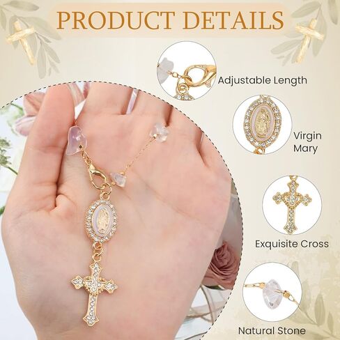 Steering Wheel Rosary Charm Accessory, Catholic Hanging Rosary Cross for Car, Virgin Mary Crucifix Pendant Charm Gifts for Women Men Christians Car Decor Accessories (White) in Saudi Arabia
