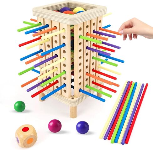 لعبة Pichoi Montessori Game الخشبية - لعبة سفر عائلية متعددة اللاعبين - لعبة المهارات الحركية التعليمية الدقيقة للرياضيات للأولاد والبنات من سن 3 إلى 8 سنوات، هدية مثالية للعطلات وأعياد الميلاد in Kuwait