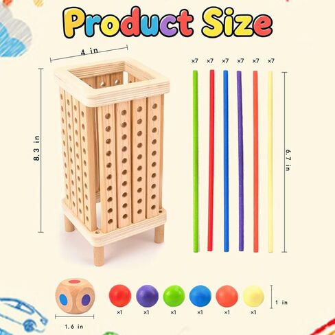 لعبة Pichoi Montessori Game الخشبية - لعبة سفر عائلية متعددة اللاعبين - لعبة المهارات الحركية التعليمية الدقيقة للرياضيات للأولاد والبنات من سن 3 إلى 8 سنوات، هدية مثالية للعطلات وأعياد الميلاد in Kuwait