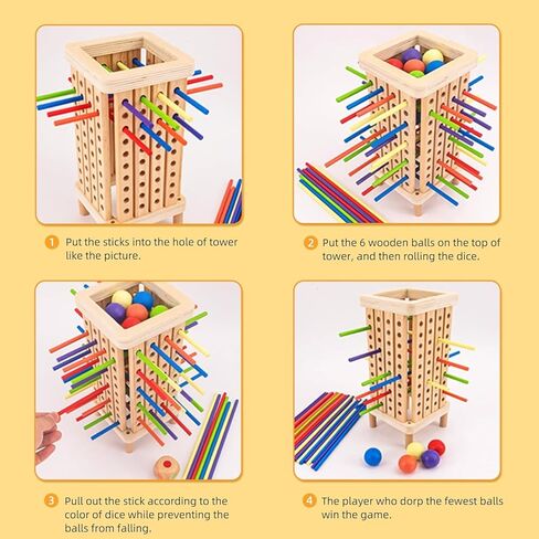 لعبة Pichoi Montessori Game الخشبية - لعبة سفر عائلية متعددة اللاعبين - لعبة المهارات الحركية التعليمية الدقيقة للرياضيات للأولاد والبنات من سن 3 إلى 8 سنوات، هدية مثالية للعطلات وأعياد الميلاد in Kuwait
