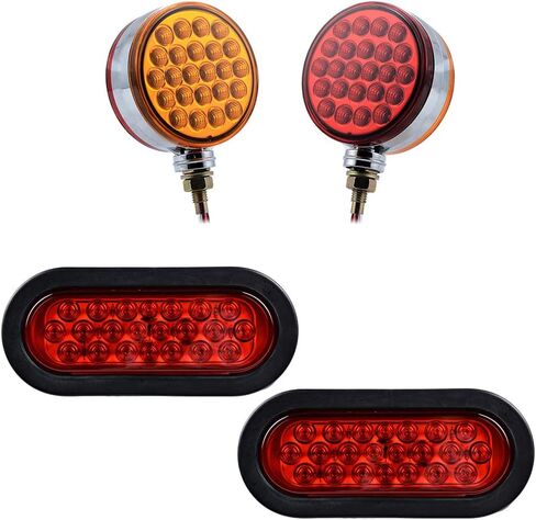 2X Double Face 48-LED Pedestal Stop Turn Signal Side Marker Lights + 2X Oval 22-LED Brake Stop Tail Lamps Grommet Plug Compatible with Truck Trailer Kenworth Peterbilt Freightliner Mack Western Star in Saudi Arabia