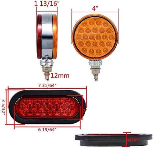 2X Double Face 48-LED Pedestal Stop Turn Signal Side Marker Lights + 2X Oval 22-LED Brake Stop Tail Lamps Grommet Plug Compatible with Truck Trailer Kenworth Peterbilt Freightliner Mack Western Star in Saudi Arabia