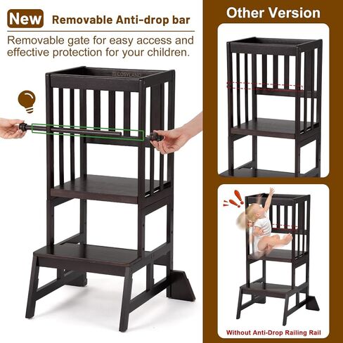 COSYLAND Toddler Standing Tower - Adjustable Height Toddler Kitchen Stool Helper - Kids Kitchen Step Stool for Learning with Removable Safety Railing Natural in Kuwait