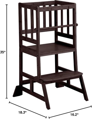 COSYLAND Toddler Standing Tower - Adjustable Height Toddler Kitchen Stool Helper - Kids Kitchen Step Stool for Learning with Removable Safety Railing Natural in Kuwait