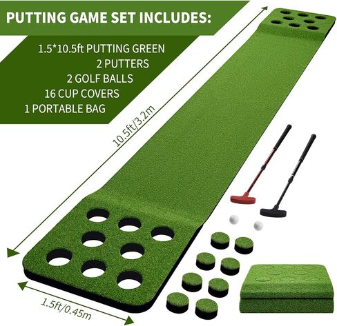 Wekin Golf Pong Game Set, Golf Putting Green Mat with 2 Putters, 2 Golf Balls,12 Hole Covers, Golf Training Mat for Indoor&Outdoor Party Game, Great Gifts for Men in Kuwait