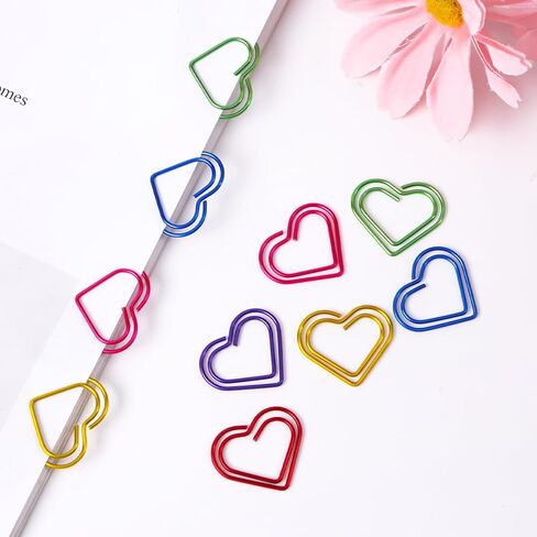 30 Pcs Heart Paper Clips Colorful Bookmarks Clips Cute Mini Papers Clamp for Document Note Decoration Organizing, Office and Personal Use (Colorful) in Saudi Arabia