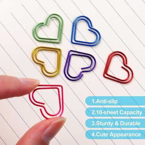 30 Pcs Heart Paper Clips Colorful Bookmarks Clips Cute Mini Papers Clamp for Document Note Decoration Organizing, Office and Personal Use (Colorful) in Saudi Arabia