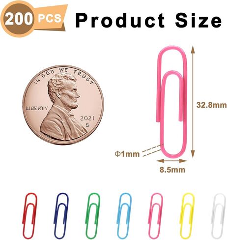 200 Count 1-1/4" Office Paper Clips, Medium Nonskid Paper Clips for Office School Supplies Paperclips Assorted Color in Saudi Arabia