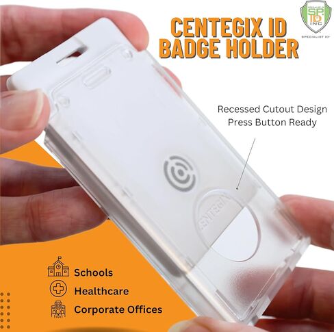 حامل شارة Centegix مع فتحة للمعلمين - يحمل بطاقة هوية مدرسية واحدة وشارة إنذار Centegix V2 CrisisAlert - شاشة عمودية شفافة من البولي كربونات شديدة التحمل، فتحة غائرة بواسطة معرف متخصص in Saudi Arabia