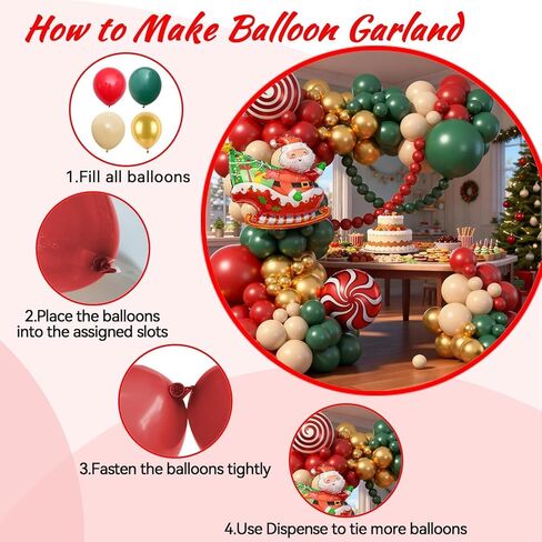 Christmas Balloon Arch Kit, Red Green Nude Metallic Gold Balloons with Santa Candy Lollipop Foil Balloons for Christmas Party Decorations Xmas Eve New Year Holiday Party Supplies in Saudi Arabia
