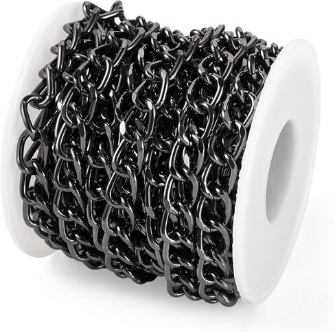 Sparkeads 16.4 Feet Metal Black Craft Chain Curb Link Chains Aluminium Curb Chain Roll Oxidation Cuban Link Chains Thick Twisted Links Spool for Bracelet Jewelry Making Necklace DIY Findings Supplies in Saudi Arabia