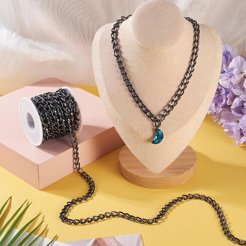 Sparkeads 16.4 Feet Metal Black Craft Chain Curb Link Chains Aluminium Curb Chain Roll Oxidation Cuban Link Chains Thick Twisted Links Spool for Bracelet Jewelry Making Necklace DIY Findings Supplies in Saudi Arabia
