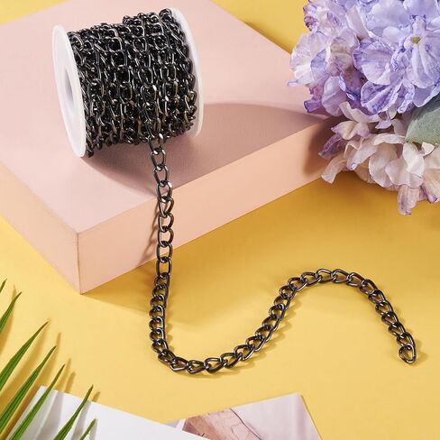 Sparkeads 16.4 Feet Metal Black Craft Chain Curb Link Chains Aluminium Curb Chain Roll Oxidation Cuban Link Chains Thick Twisted Links Spool for Bracelet Jewelry Making Necklace DIY Findings Supplies in Saudi Arabia