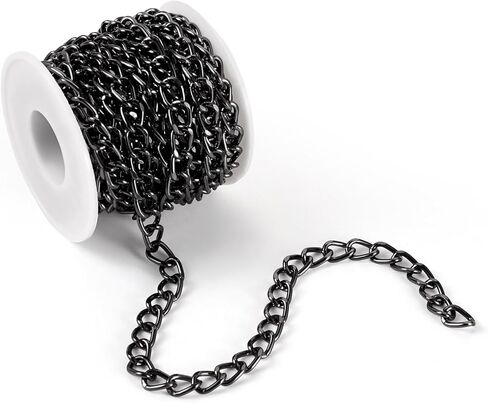 Sparkeads 16.4 Feet Metal Black Craft Chain Curb Link Chains Aluminium Curb Chain Roll Oxidation Cuban Link Chains Thick Twisted Links Spool for Bracelet Jewelry Making Necklace DIY Findings Supplies in Saudi Arabia