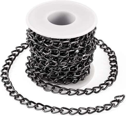 Sparkeads 16.4 Feet Metal Black Craft Chain Curb Link Chains Aluminium Curb Chain Roll Oxidation Cuban Link Chains Thick Twisted Links Spool for Bracelet Jewelry Making Necklace DIY Findings Supplies in Saudi Arabia