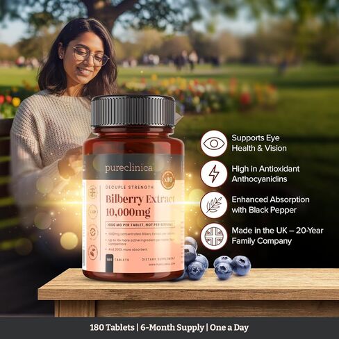Bilberry Extract 10,000mg x 360 Tablets (2 Bottles) - 10 X More Anthocyanidins per Tablet Than Most Others - and 5mg Black Pepper Extract for 300% Increased Absorption in Saudi Arabia