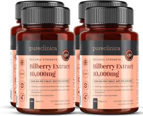 Bilberry Extract 10,000mg x 360 Tablets (2 Bottles) - 10 X More Anthocyanidins per Tablet Than Most Others - and 5mg Black Pepper Extract for 300% Increased Absorption in Saudi Arabia