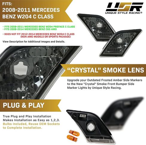 USR 08-11 W204 ضوء لوحة الترخيص - زوج مصابيح اللوحات الخلفية (يسار + يمين) - متوافق مع 2008-2011 Mercedes Benz C-Class جميع الموديلات/الزخارف + W216 / W212 / W221 (أضواء LED بيضاء 6000K) in Kuwait